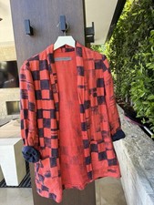 Raquel Allegra Red Black Plaid Collared Women's Mid-Length Jacket