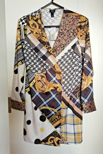 Blazer Dress Double Breasted V Neck Gold Chain Plaid Chain Padded Shoulder Shirt