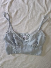 Princess Polly Bustier Crop Top Small US 4 Light Baby Blue Lace Trim Bow Cami
