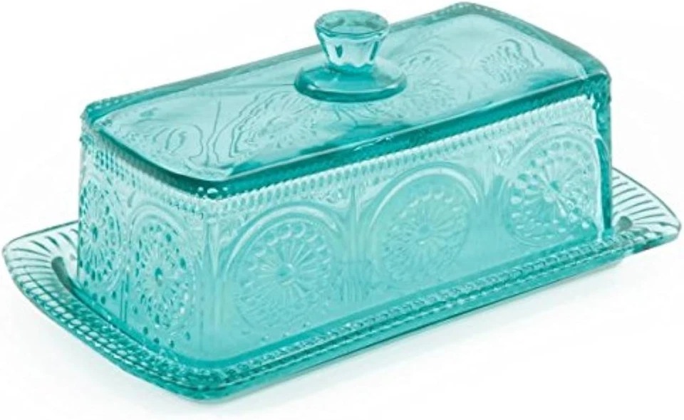 Elegant Teal Glass Butter Dish with Lid - Modern Vintage Dining Essential - Image 2 of 4