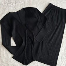 1990s Pleats Please Long Sleeve Top Skirt Set Up Black Top Size 3 Skirt Size 1