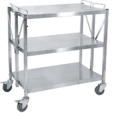 3-Tier Folding Utility Service Cart Stainless Steel Wheel Lockable Garage Office
