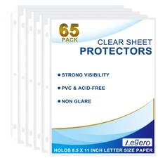 Aegero 65 Pack Clear Sheet Protectors, 8.5 x 11 inch Page Protectors for 3 Ri...