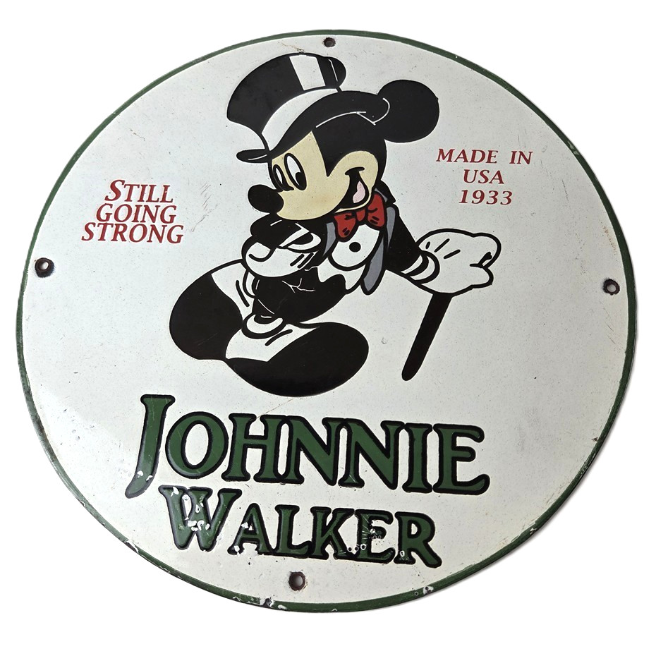 Vintage Johnnie Walker Sign - Bar Entertainment Mickey Porcelain Gas Sign