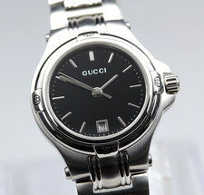 [MINT] Vintage GUCCI 9040L 26mm Black Silver Date Qz Women's Watch From Japan