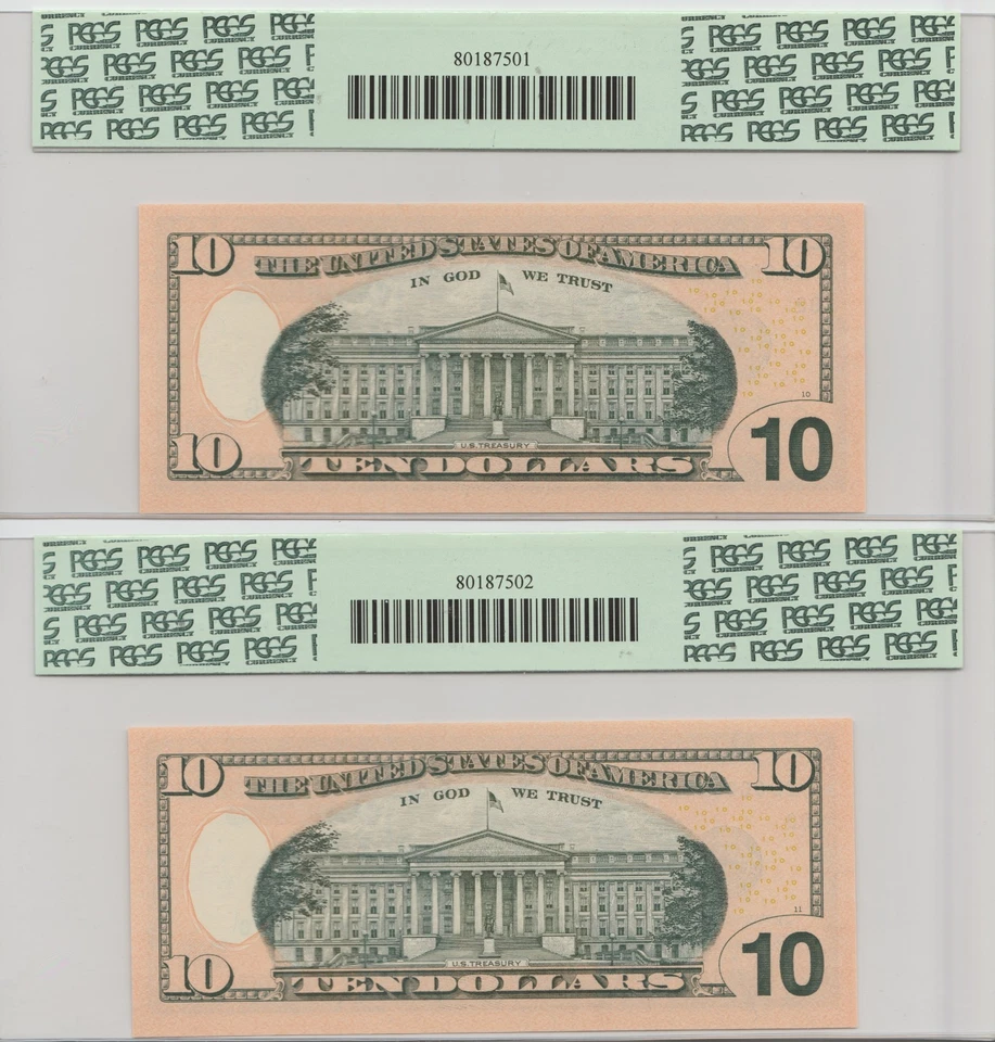 TWO LOW SERIAL CONSECUTIVE 2006 $10 FRN's - Graded 66 PPQ - Image 2 of 2