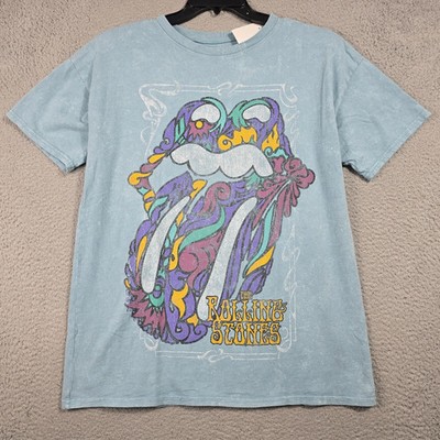 ROLLING STONES Tie Dye Shirt Mens Large L Blue Distressed Music Rock Concert NWT