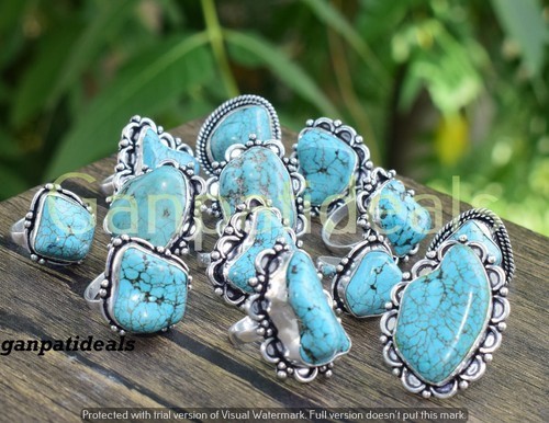 1000pcs Lot Turquoise Gemstone Rings Wholesale Lots 925 Silver Plated Jewelry