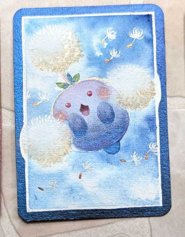 Pokemon: Jumpluff Card - OOAK ACEO Iridescent & Metallic Watercolor Art Card