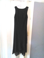 R&K Evening long black sleeveless dress sequined top 8 uneven hem V back