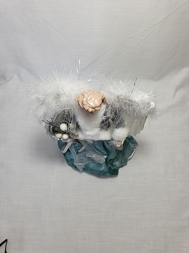 Christmas Angel Tree Topper Feather Wings Green Dress - Picture 5 of 11