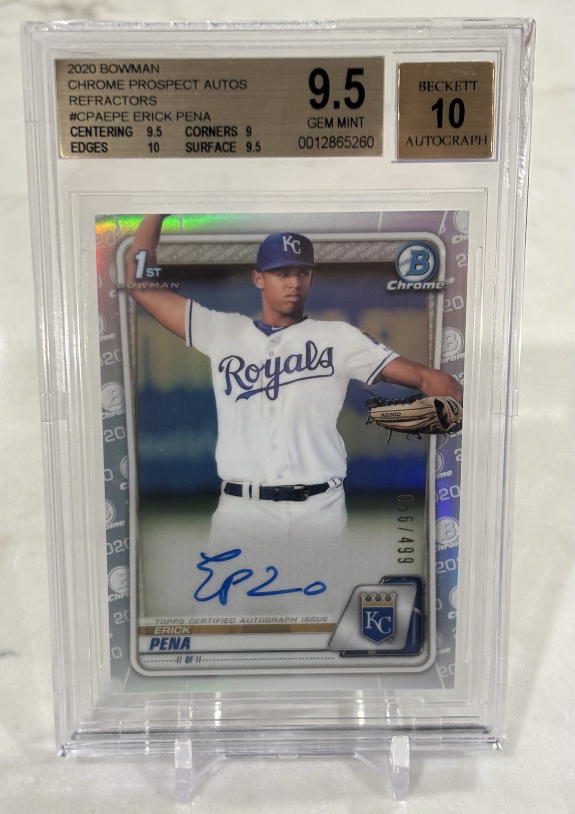2020 Bowman Chrome Prospect Erick Pena Refractor Auto BGS 9.5 w/10 /499