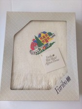 Faribo Vtg Old Stock New Cream Wool Blend Throw Lap Blanket IOB Farm Barn Scene