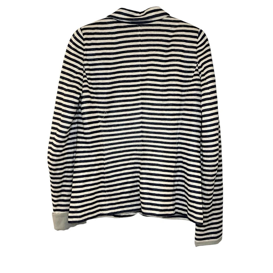 Giorgio Armani Blazer Jacket Linen Beige Navy Blue Striped Coastal Old Money 42 - Image 2 of 4