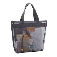 Mesh Shower Caddy, Quick Dry Portable Tote with Zipper and Inner Pocket, Gray