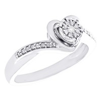 10K WeißGold Echtem Diamant Blumenmuster Umgehen Herz Halo Blume Ring 1/10 Ct