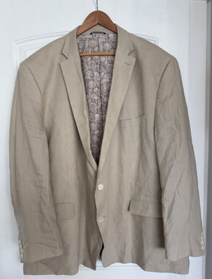 Ralph Lauren Linen Blazer Sport Coat 54L Khaki Beige Paisley Lining
