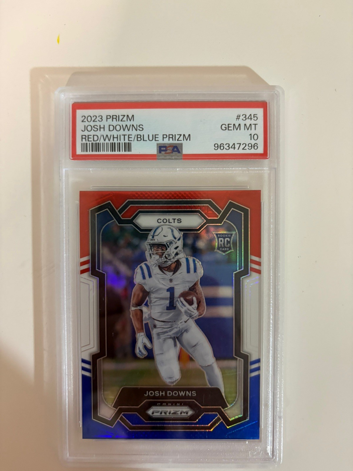 2023 Prizm Josh Downs Red White Blue #345 Rookie RC PSA 10 GEM MT * Colts