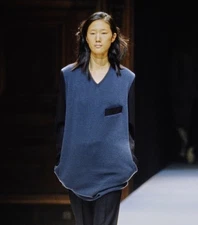 Yohji Yamamoto Fall 1998 Navy Wool Pinstripe Switching Sweater S Vintage G2U