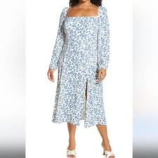 Reformation Sigmund Dress Milanesa Blue Floral Midi Long Sleeve sz 22
