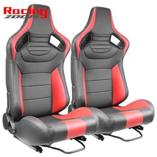 2PCS Universal Sport Racing Seats PVC Leather with 2 Sliders Sport Seats