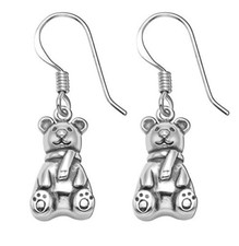 Sterling Silver Teddy Bear Wire Earrings - Cute bears - animal jewelry