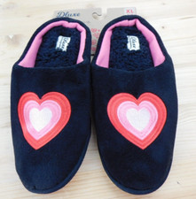 Dluxe by Dearfoams Slippers - Women's X Large 11-12 Black With Hearts