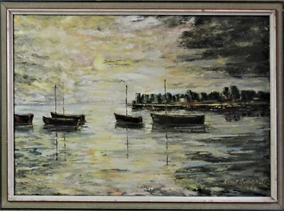 Ernst Kohlrautz (1881-1965)-Gemälde 1959: KLEINER HAFEN VON STEINHUDE, UNWETTER - Bild 1 von 4