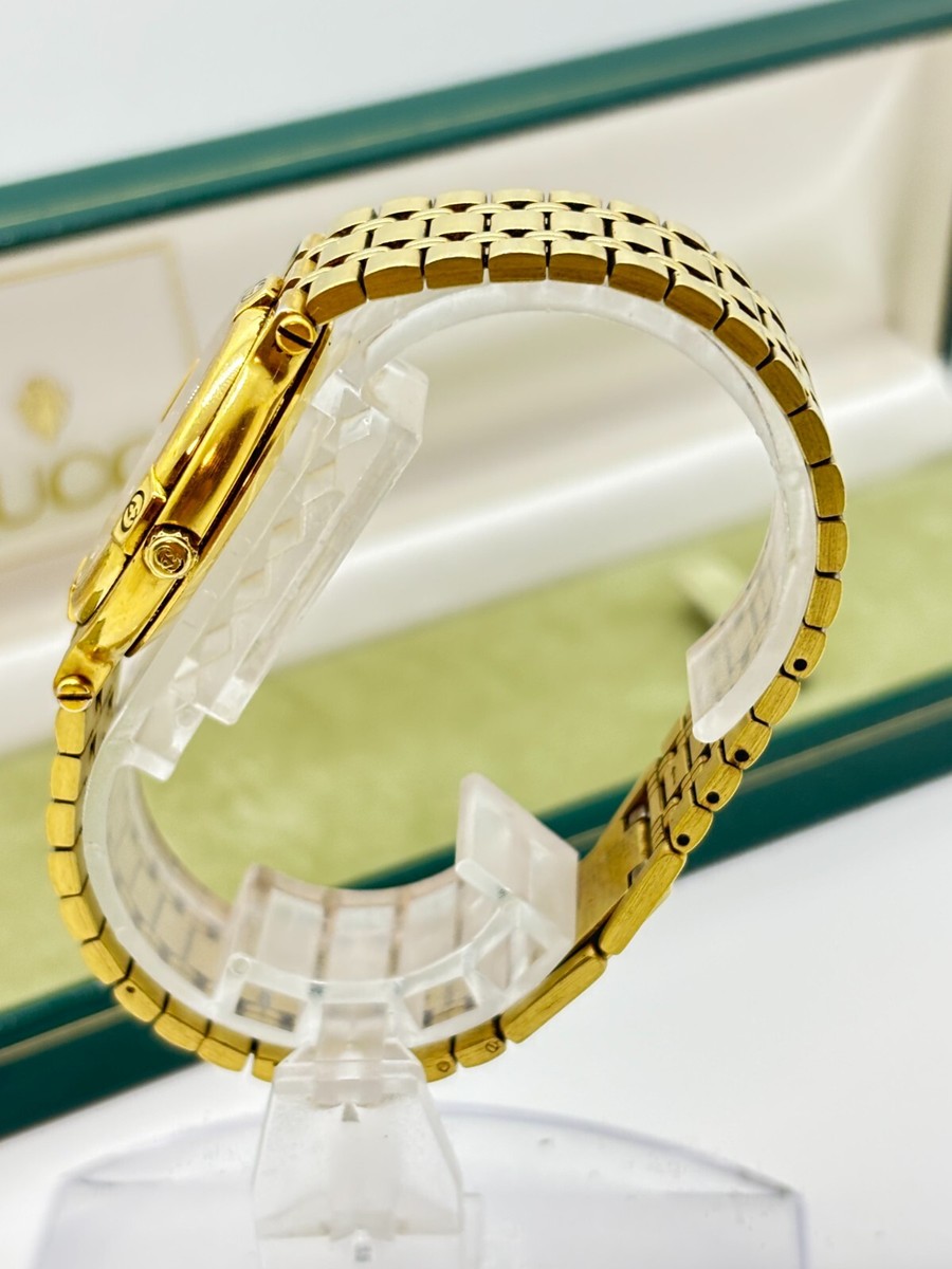 Exc+5 w/Box ] GUCCI 9200M Gold Dial Gold Plated Quartz Mens