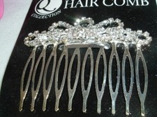 White Rhinestone French Silver Hair Slide Comb 2.5" NWT