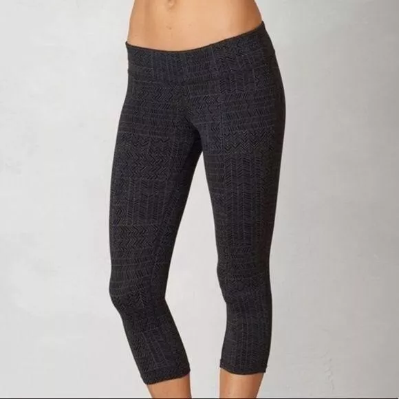 PrAna Ashley Cropped Leggings Black Gray Geometric Print S, Small