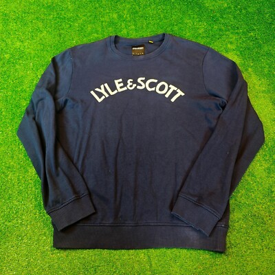 Lyle & Scott Sweatshirt Herren Large marineblau Spellout Logo Freizeit Pullov...