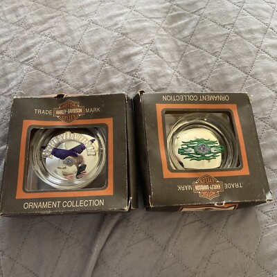 2 Vintage Harley Davidson Gas Tank Cap Christmas Tree Ornament 2000 In Boxes