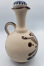 Tonala Pottery Jug Pitcher Vase Clay Hand Made Painted Lid Bird Mexico Signed RS
