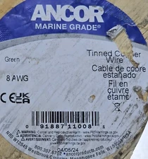 Ancor #8awg Marine Grade Tinned Copper Boat Cable BC-5W2 UL-1426 Green /25ft