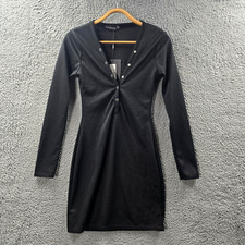 New Prettylittlething Womens Bodycon Dress Size 10 Black Stretch Knit V-Neck