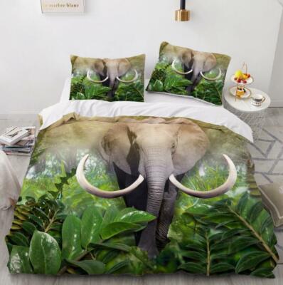 3D Leaves Elephant ZHUA21 Bed Pillowcases Quilt Duvet Cover Set Queen King Zoe