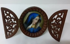 Antica Miniatura Immagine Madonna Icona Da Viaggio Ceramica Dipinta 