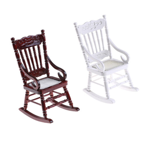 Miniature Wooden Rocking Chair Furniture Model for 1/12 Scale Dollhouse  FE Y- s - Zdjęcie 1 z 14