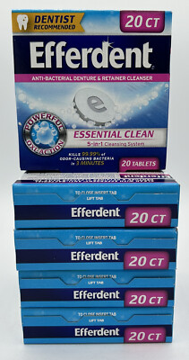 Lot of 5 EFFERDENT DENTURE Cleanser Essential Anti-Bacterial 100 Tablets Total