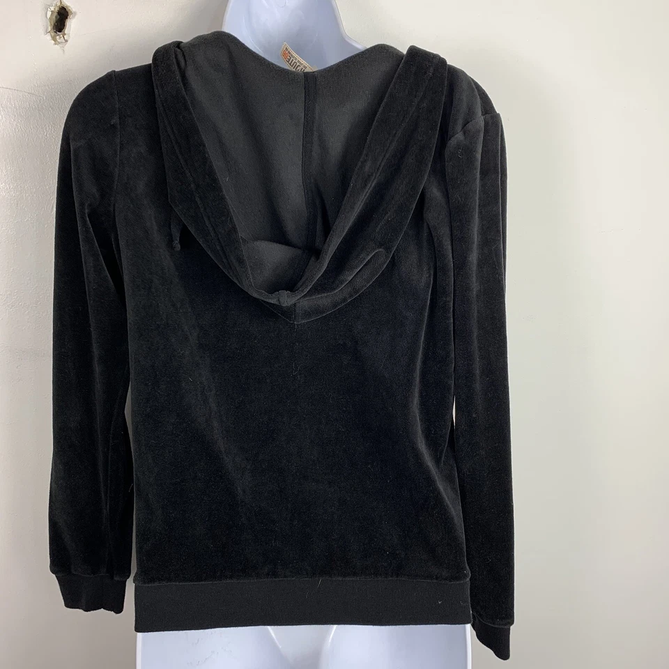 Moletom com capuz Route 66 Juniors tamanho M preto veludo zíper frontal Athleisure  - Imagem 2 de 4