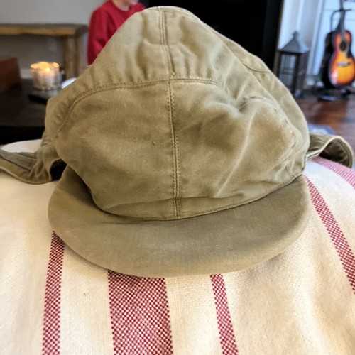 Navy Wool And Canvas Hat With Ear Flap 