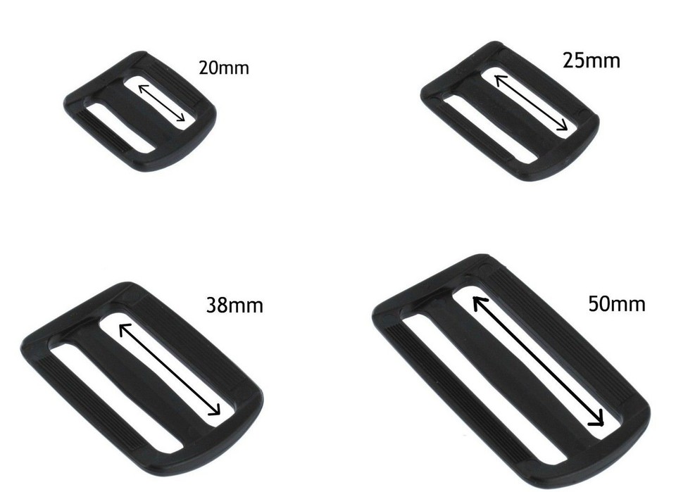 Hebillas Tri-Glide De Plástico Negro, Varios Tamaños 20MM 25MM 38MM 50MM