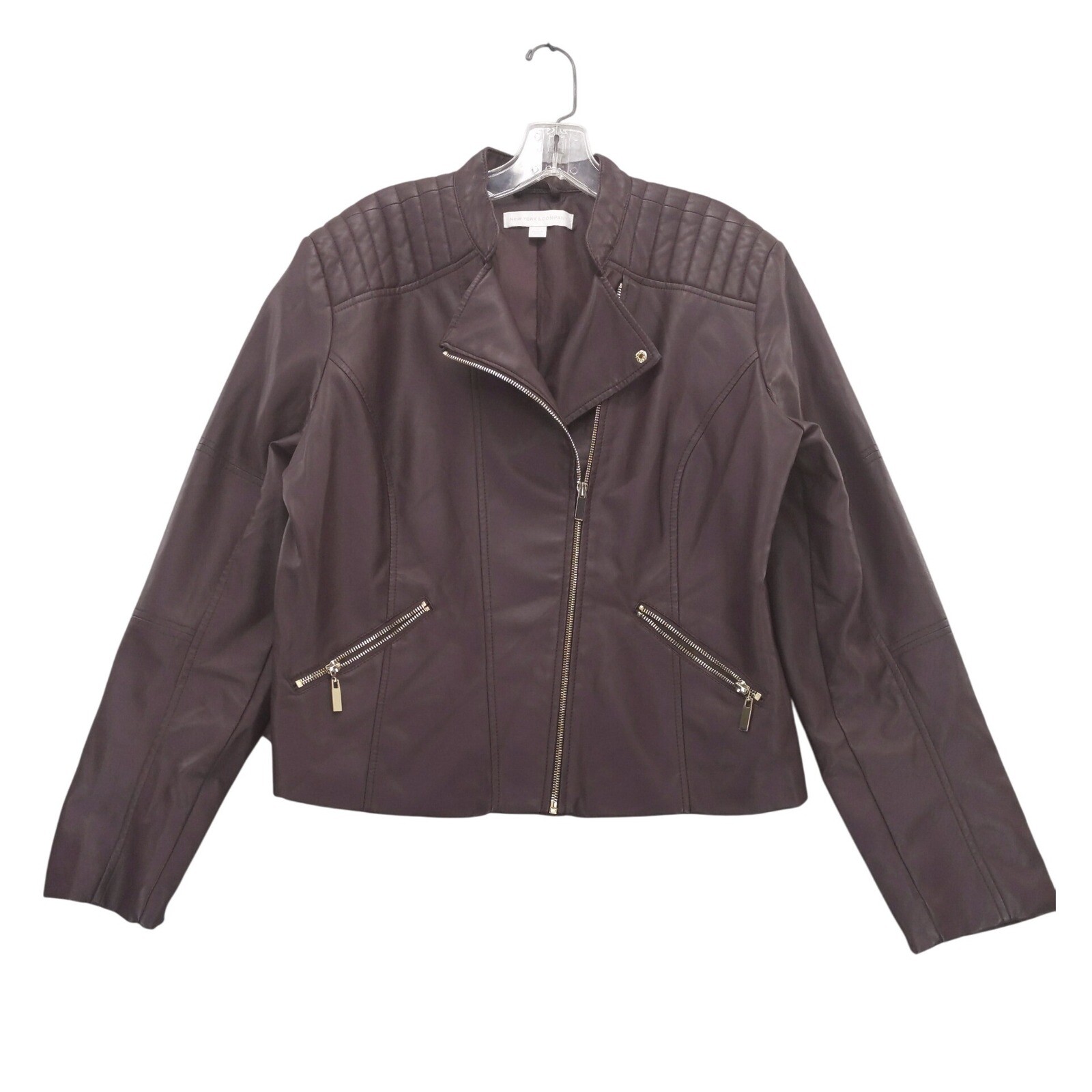 New York & Company PU Faux Leather Moto Jacket Quilted Shoulders XL