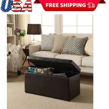 30 In Hinged Storage Ottoman Faux Leather Use Store Books Toys Games More Brown