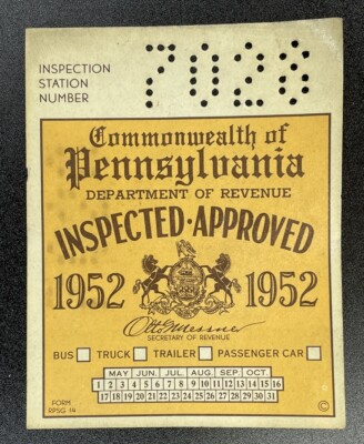 1952 Pennsylvania Inspection Sticker Pa Vtg Car Truck UNISSUED!! Antique Dodge