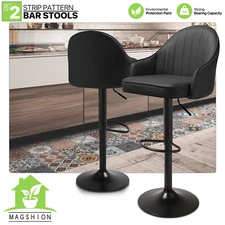2x Black Leather Adjustable Swivel Bar Stool Kitchen Counter Height Dining Chair