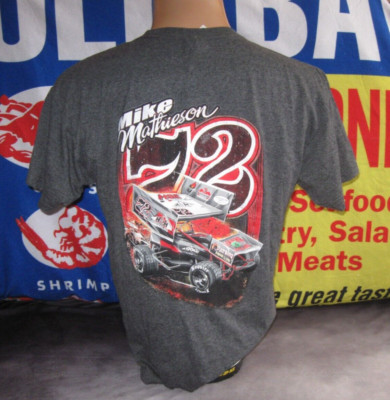 MIKE MATHIESON HSE Racing Graphic T Shirt Men's Large Racetrack RUSH SPRINT CAR