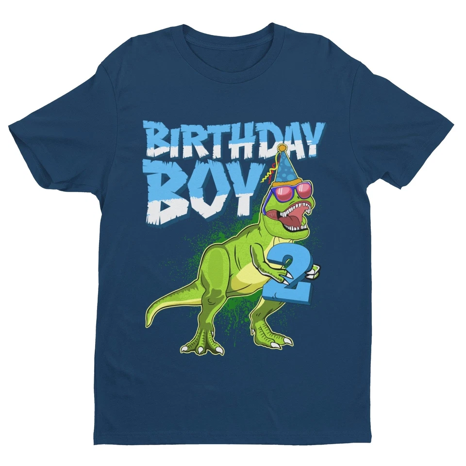 Boys 2nd Birthday Dinosaur T Shirt Birthday Boy With T Rex Holding A Number Two - Image 3 of 4