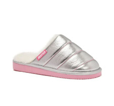 NWT Justice Girls Slip-On Scuff Silver Metallic Slippers Size 4/5